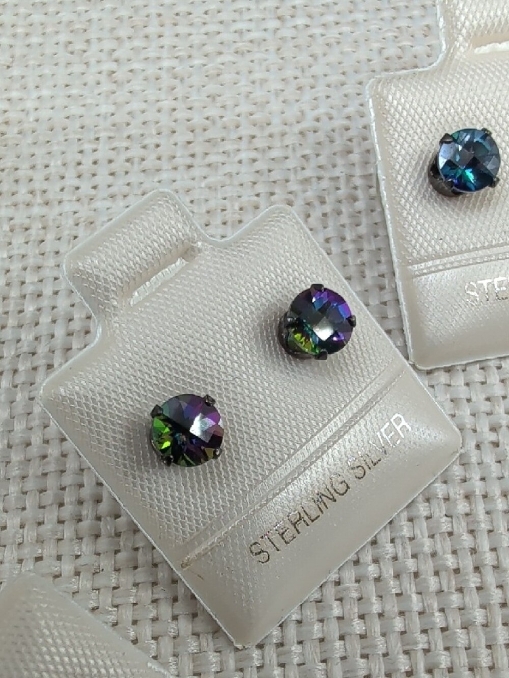 Vintage 925 Sterling Silver Multicolor Crystal Stud Earrings Set of 4 - Picture 2 of 16